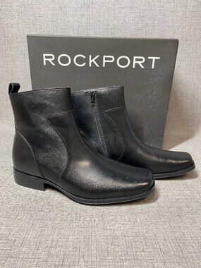 NEW Rockport Toloni Black Leather Boots